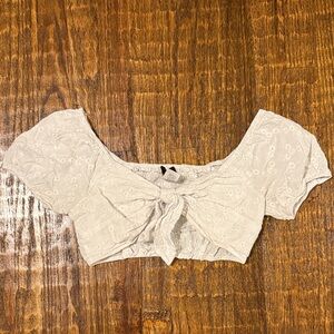White Eyelet Tie-Front Puff Sleeve Crop Top Cottagecore Brunch Summer